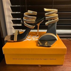 AXEL GOLD ANKLE WRAP AROUND STILETTO HEELS